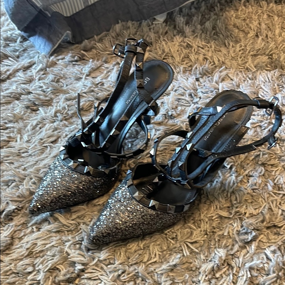 BCBGeneration Black and Silver Strappy Heels